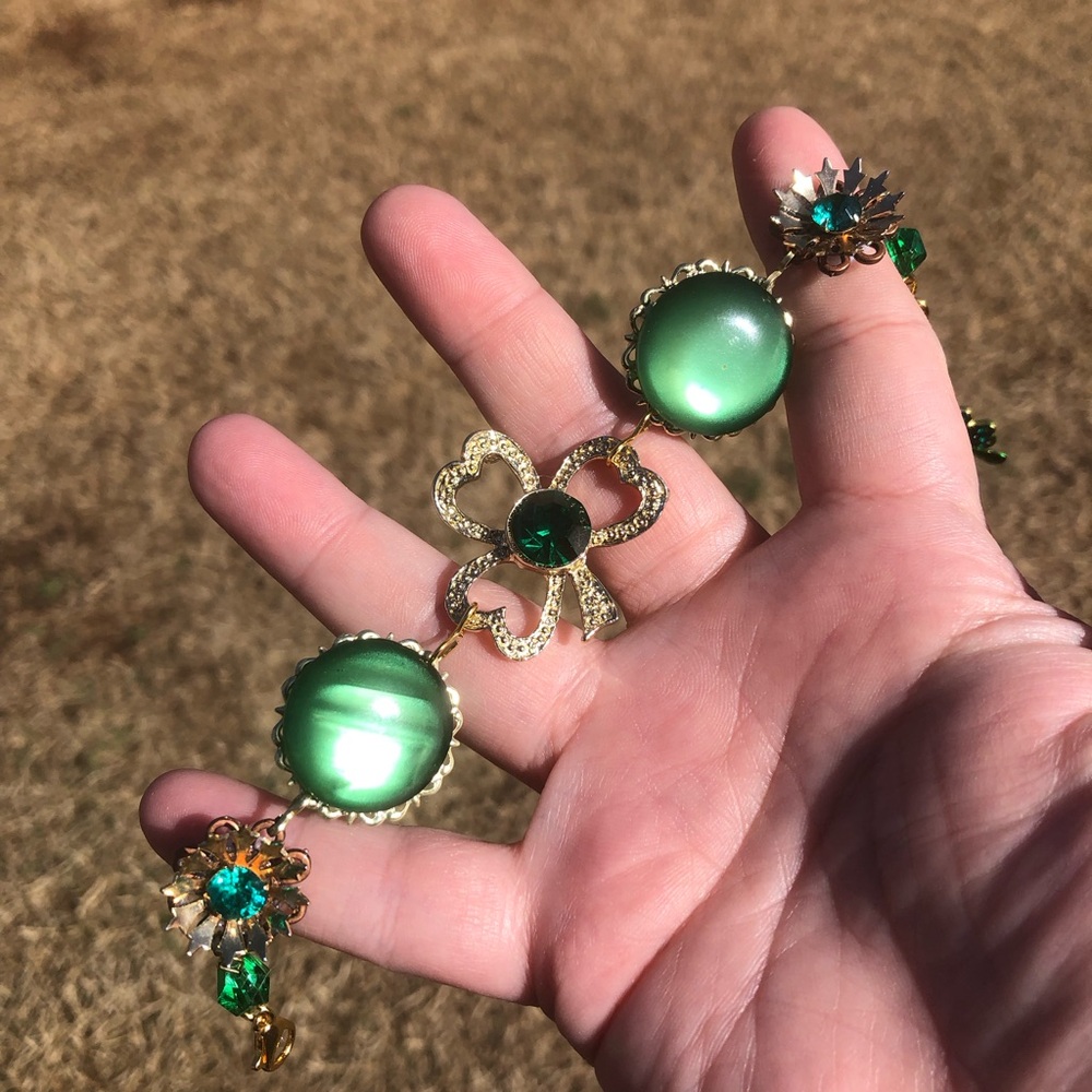 “Shamrock” ☘️☘️ Hand crafted bracelet from repurposed vintage jewelry pieces